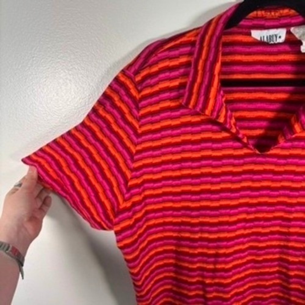 Vintage Polo Shirt Womens Sz 1X‎ Pink Orange Striped 70s 90s Short Sleeve Top